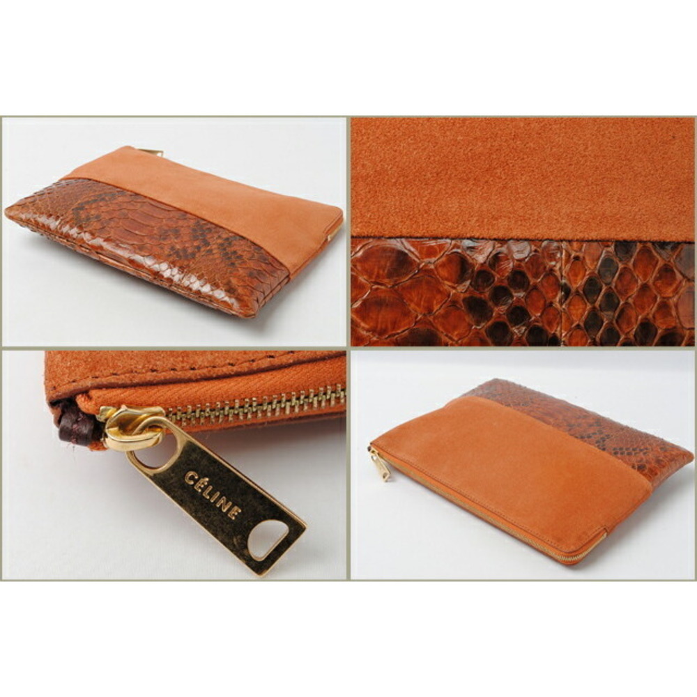 Celine Python Leather Bag Rust Brown Clutch Suede Pouch great